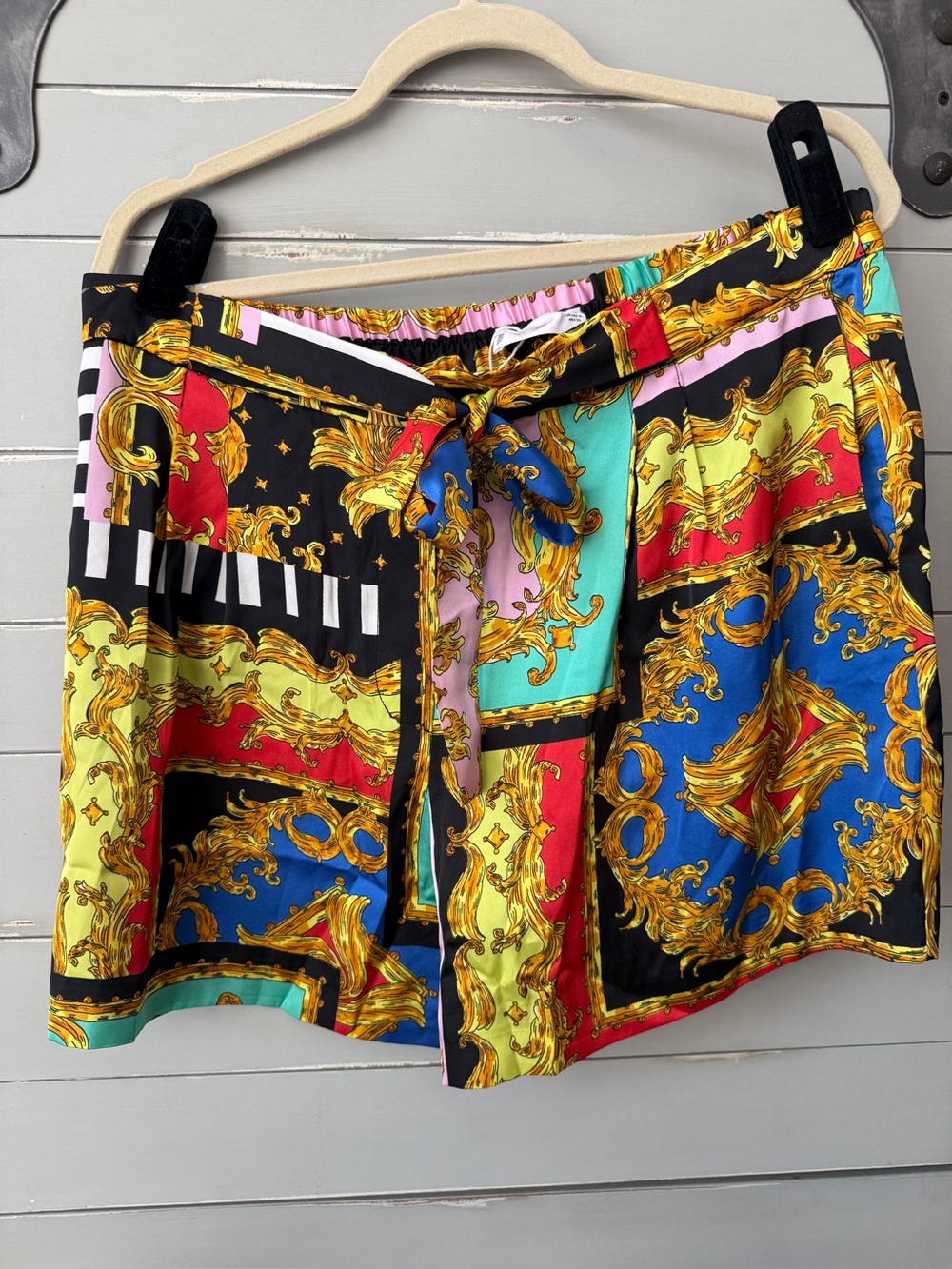 Mango Baroque Patchwork Shorts — Black, Blue, Red, Pink, Green, Cream, Gold